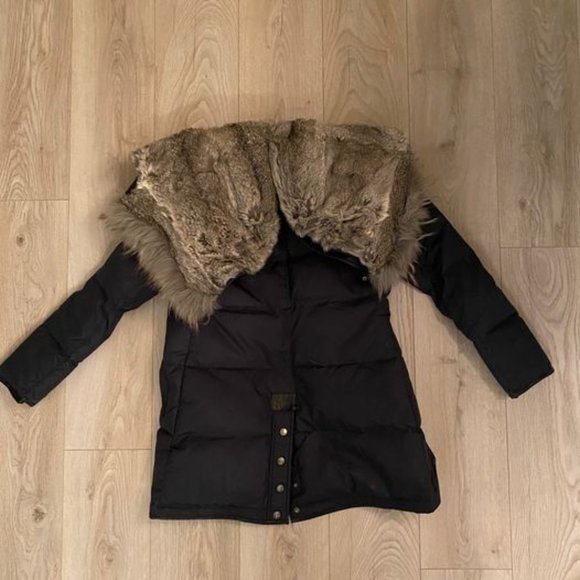 Women's Pajar Navy Blue Parka (w grey real fur trim)- XS - Picture 3 of 9